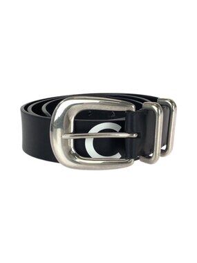 Celine Logo Print Western 90 Black White Silver Leather Belt